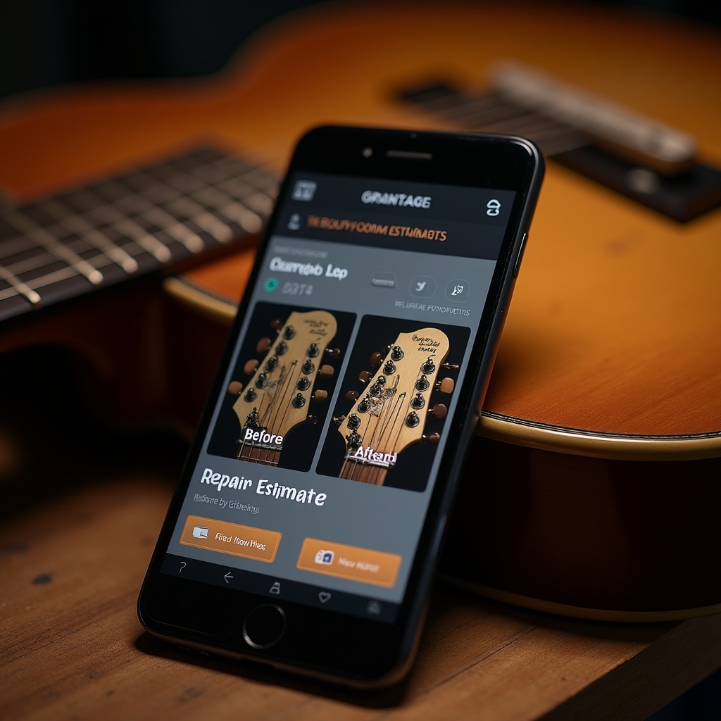 Presupuesto de reparación de guitarra con fotografías del daño adjuntas